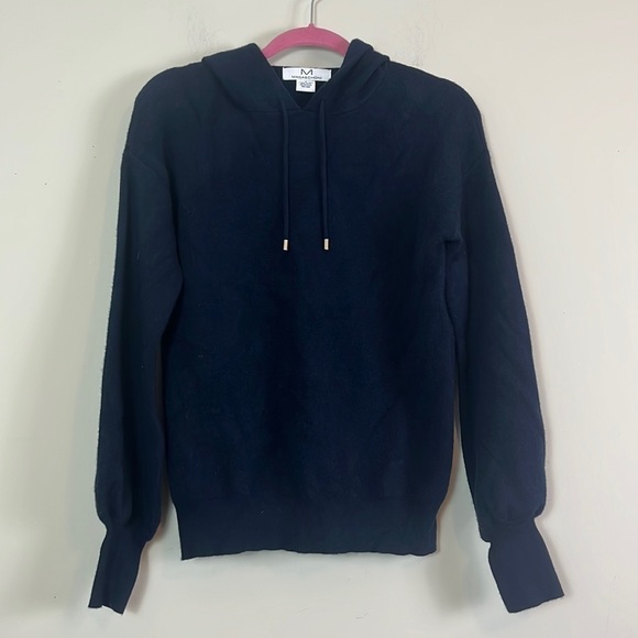 Magaschoni Sweater Women Size Small Navy Blue Drawstring Hoodie Long Sleeve - Picture 2 of 7